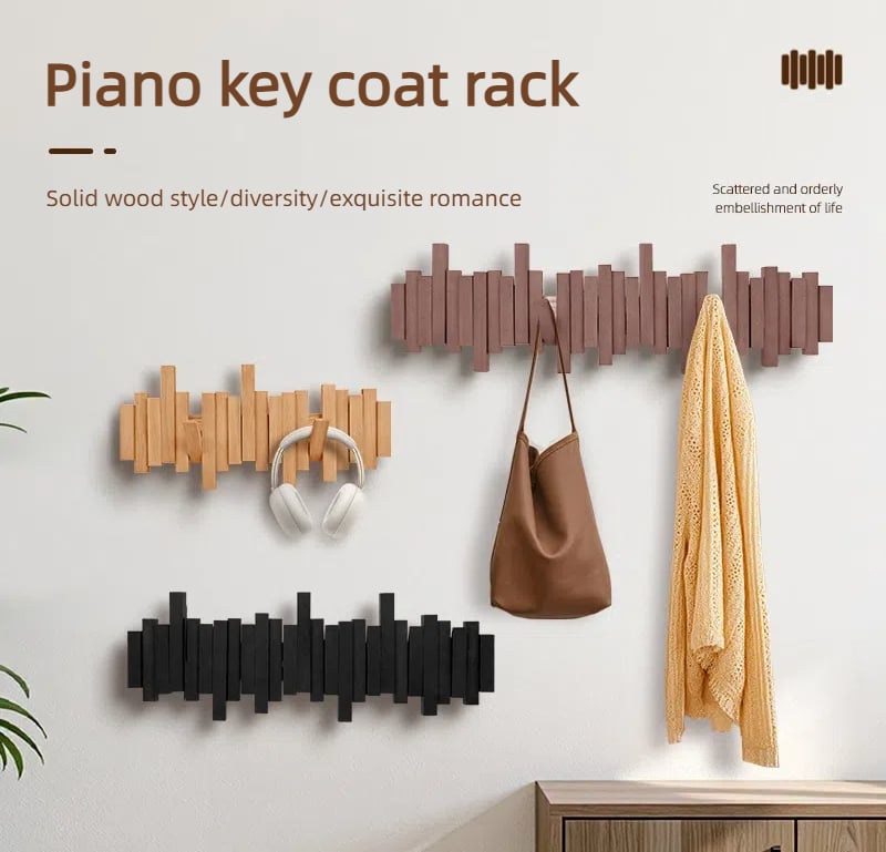 Wall-Mounted Wooden Coat Rack 🎹Piano Key Style Design