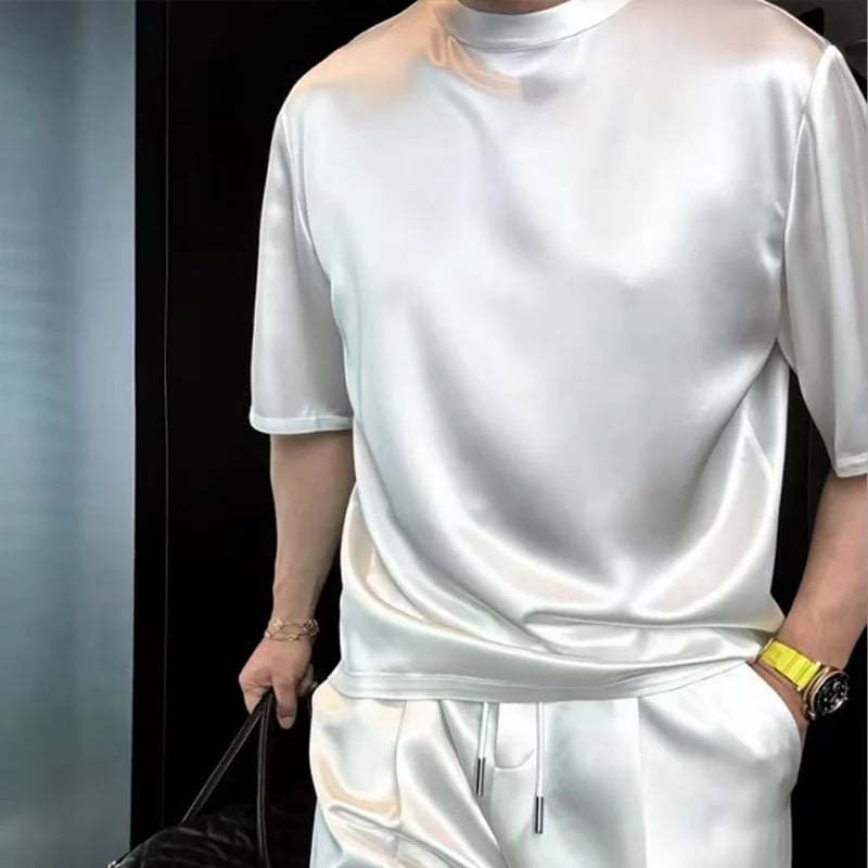 🔥High Quality Men's Mercerized Cotton Casual Solid Color Top and Shorts Two-Piece Set[Loose fit, suitable for all occasions]
