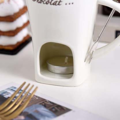 🍫🍓🧀Chocolate Fondue Mug Set – Ceramic Fondue Cup with Forks and Candle🎁