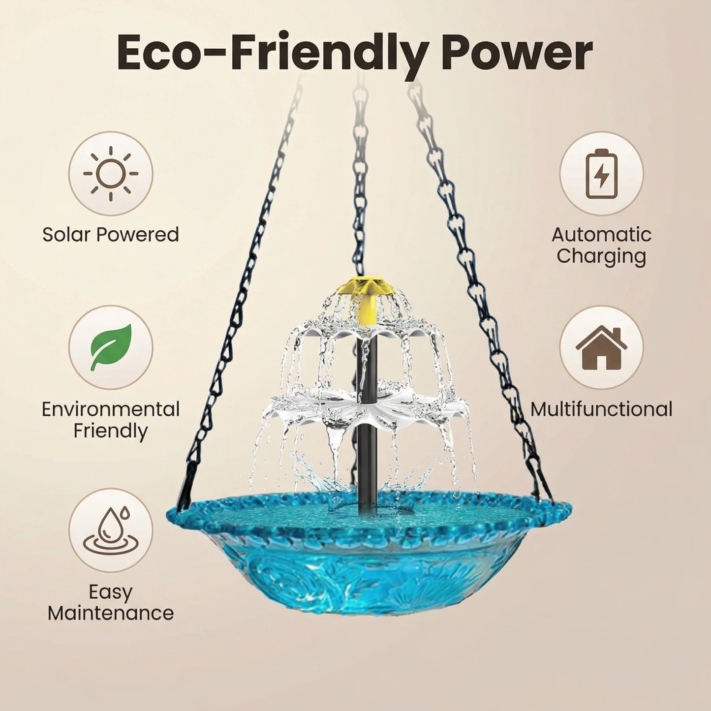 Solar Cascade Hanging Bird Bath Fountain