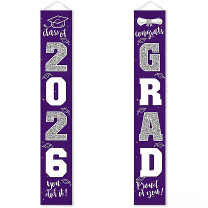 🔥2026 LAST DAY 49% OFF - 🎓Class of 2026 Graduation Banner | Congrats Grad Front Door Porch Decor for Graduation Party (✨Set of 2)