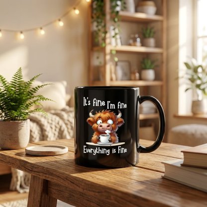 It’s Fine Highland Cow Mug – Your Daily Dose of Humour & Calm 🐮☕