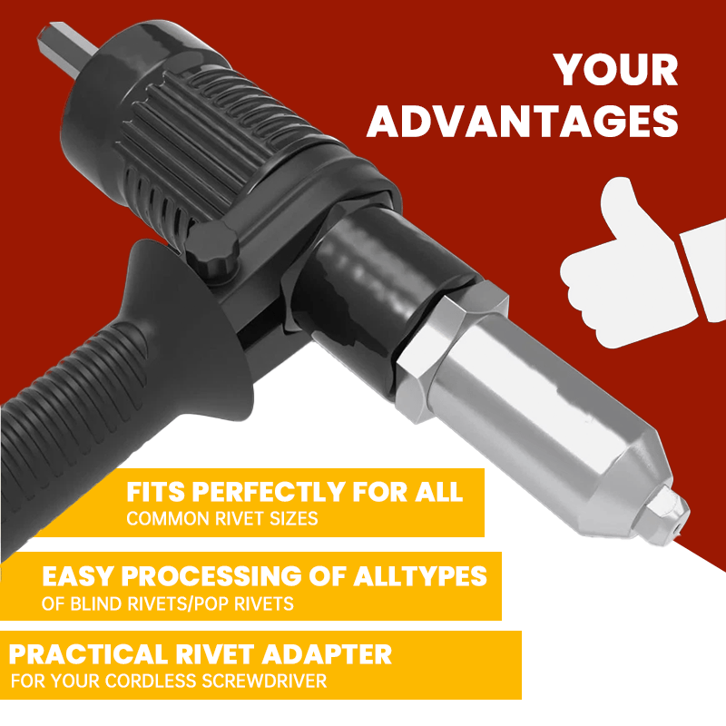 🛠️Pro-Grade Electric Rivet Gun Adapter – 💥With 4 Nozzle Sizes for Home DIY, Automotive & Industrial Use ⚡Turn Your Drill into a Riveting Beast!