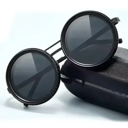 Adjustable Tint Polarized Round Sunglasses | ND9 Stepless 1-9 Gears