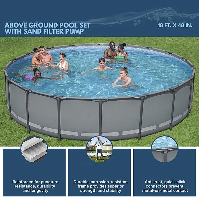 🏊Beat the Heat in Style – 18’ x 48” Round Above Ground Pool Set