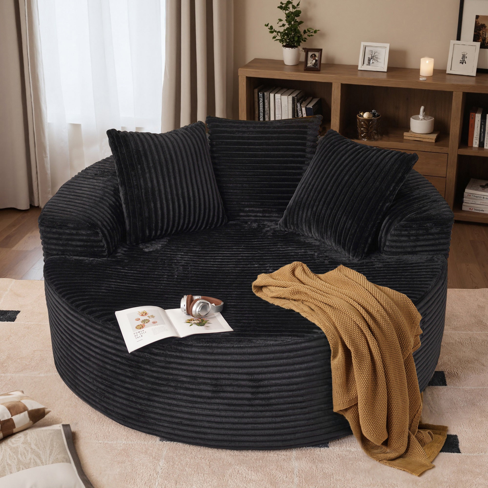 59" O-Shape Modular Couch, Plush Corduroy Fabric, No Assembly Required