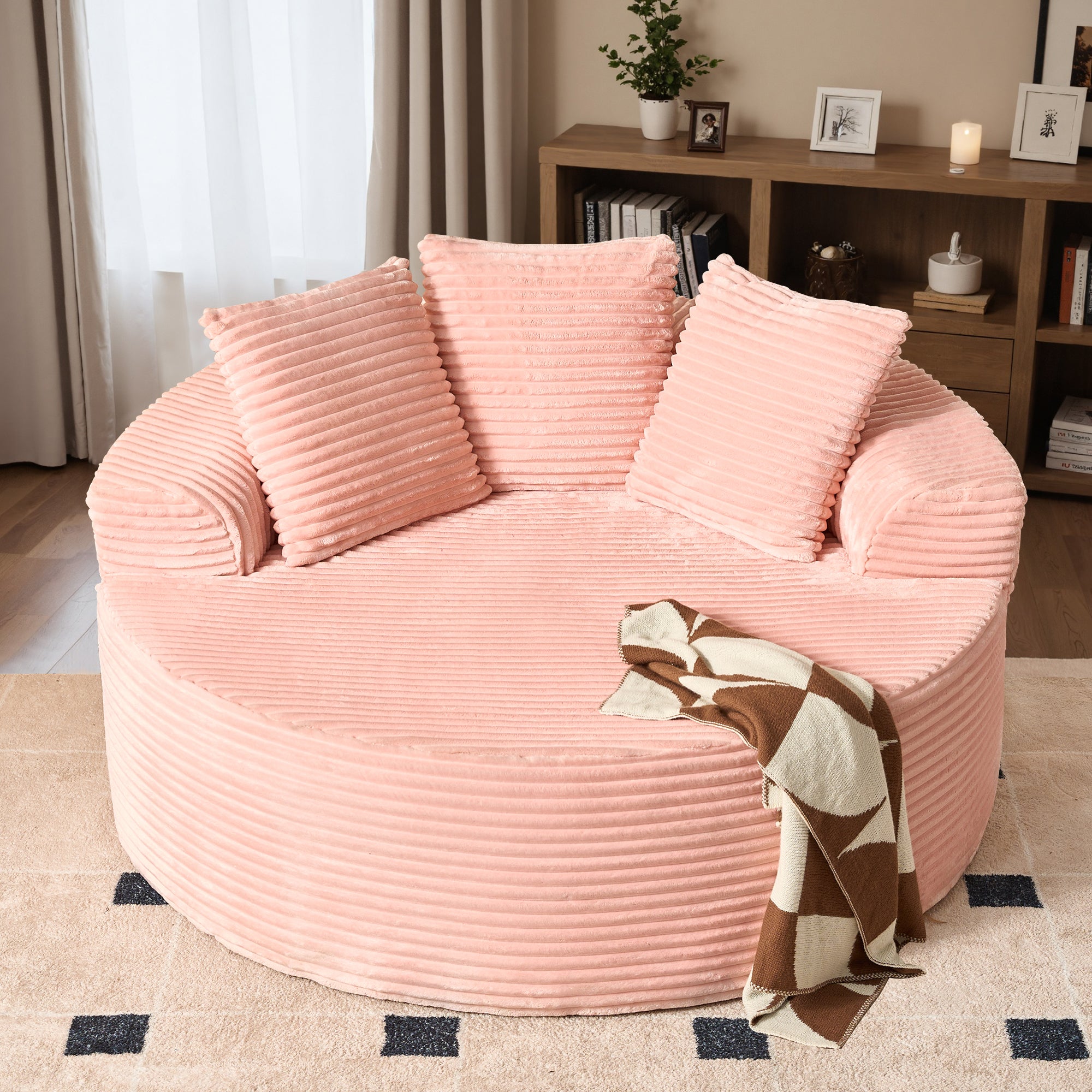 59" O-Shape Modular Couch, Plush Corduroy Fabric, No Assembly Required