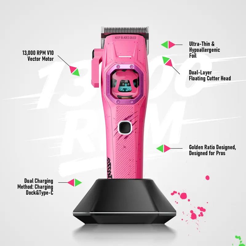FANGS Vector Clipper – 13,000 RPM AI Controlled Motor Unique U-Shape Blade- Dual Mode Lever LED Light- Professional Hair Trimmer for Barbers-Gift for man summerwins