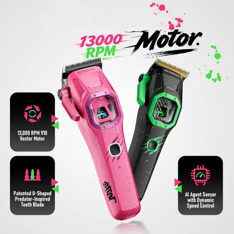 FANGS Vector Clipper – 13,000 RPM AI Controlled Motor Unique U-Shape Blade- Dual Mode Lever LED Light- Professional Hair Trimmer for Barbers-Gift for man summerwins