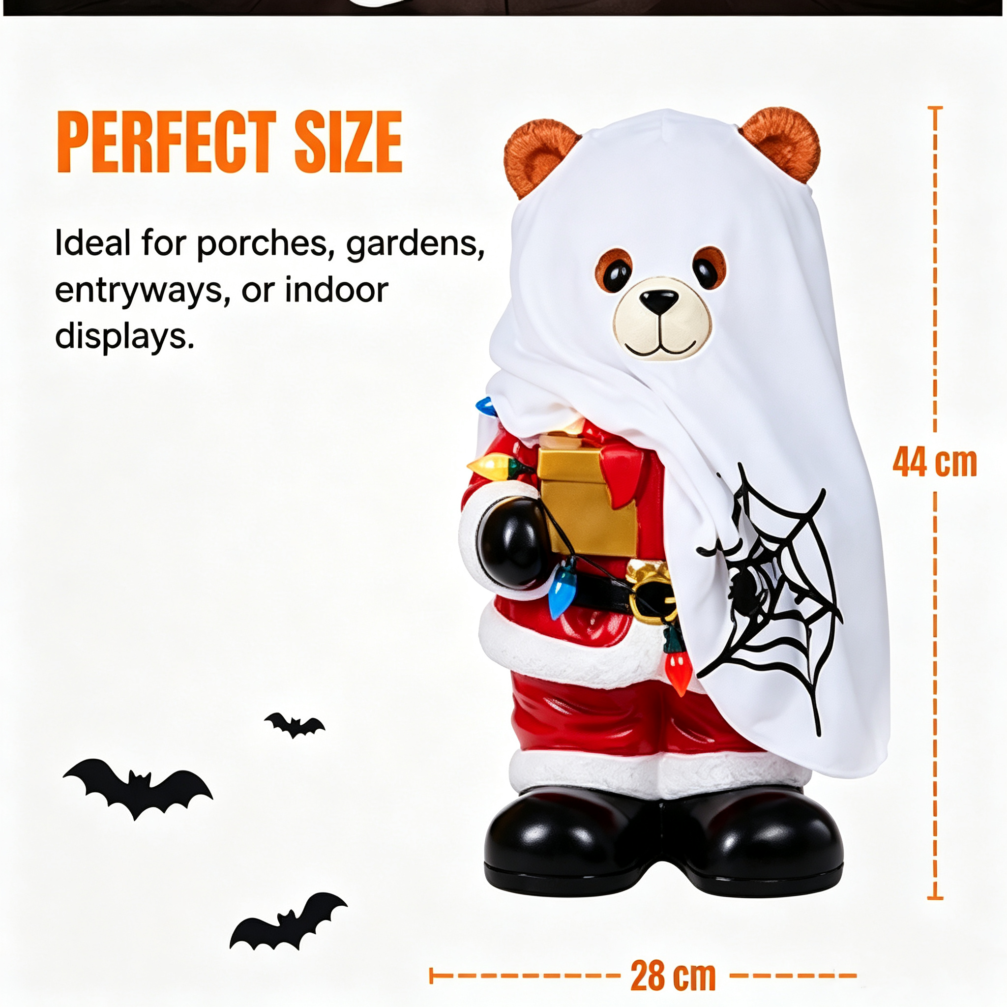 Holiday Bear Greater with 5 LED light string glowing in the dark