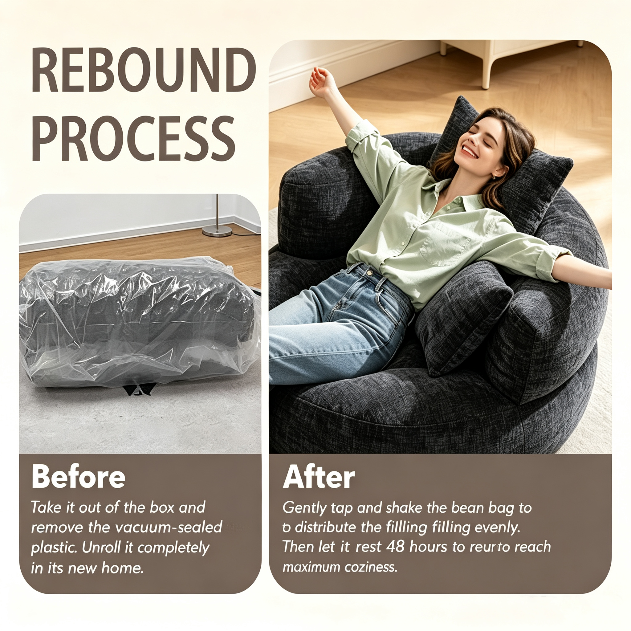 Oversized Chenille Bean Bag Chair 300LBS Support with 3 Pillows