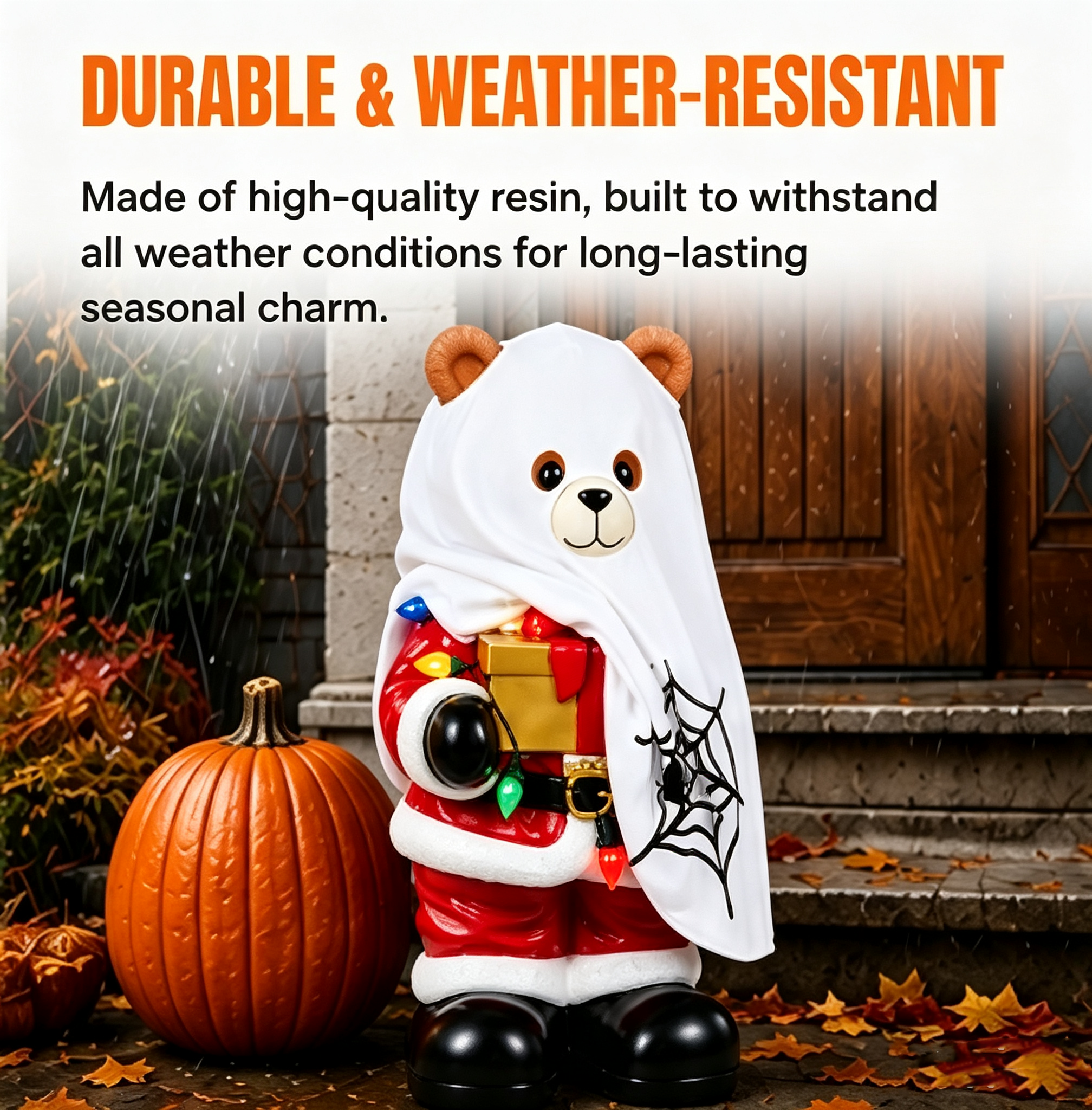 Holiday Bear Greeter complete package with ghost costume Santa hat LED lights and batteries