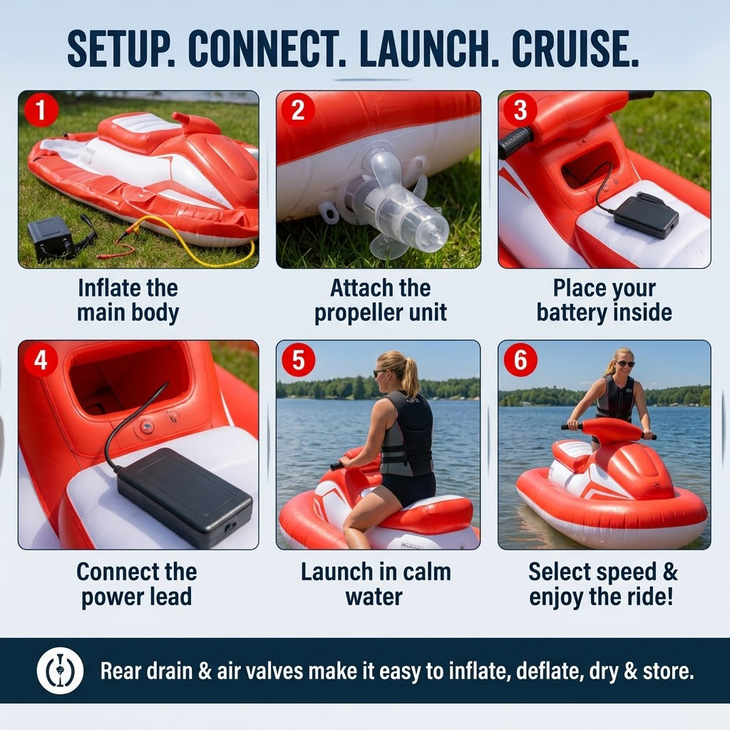 Portable Electric Inflatable Jet Ski for Adults – Battery-Powered Ride-On Watercraft, Up to 10 MPH, Compact & Easy Storage