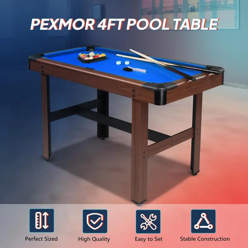 PEXMor 48in Mini Pool Table Set for Kids & Adults, Felt, Accessories