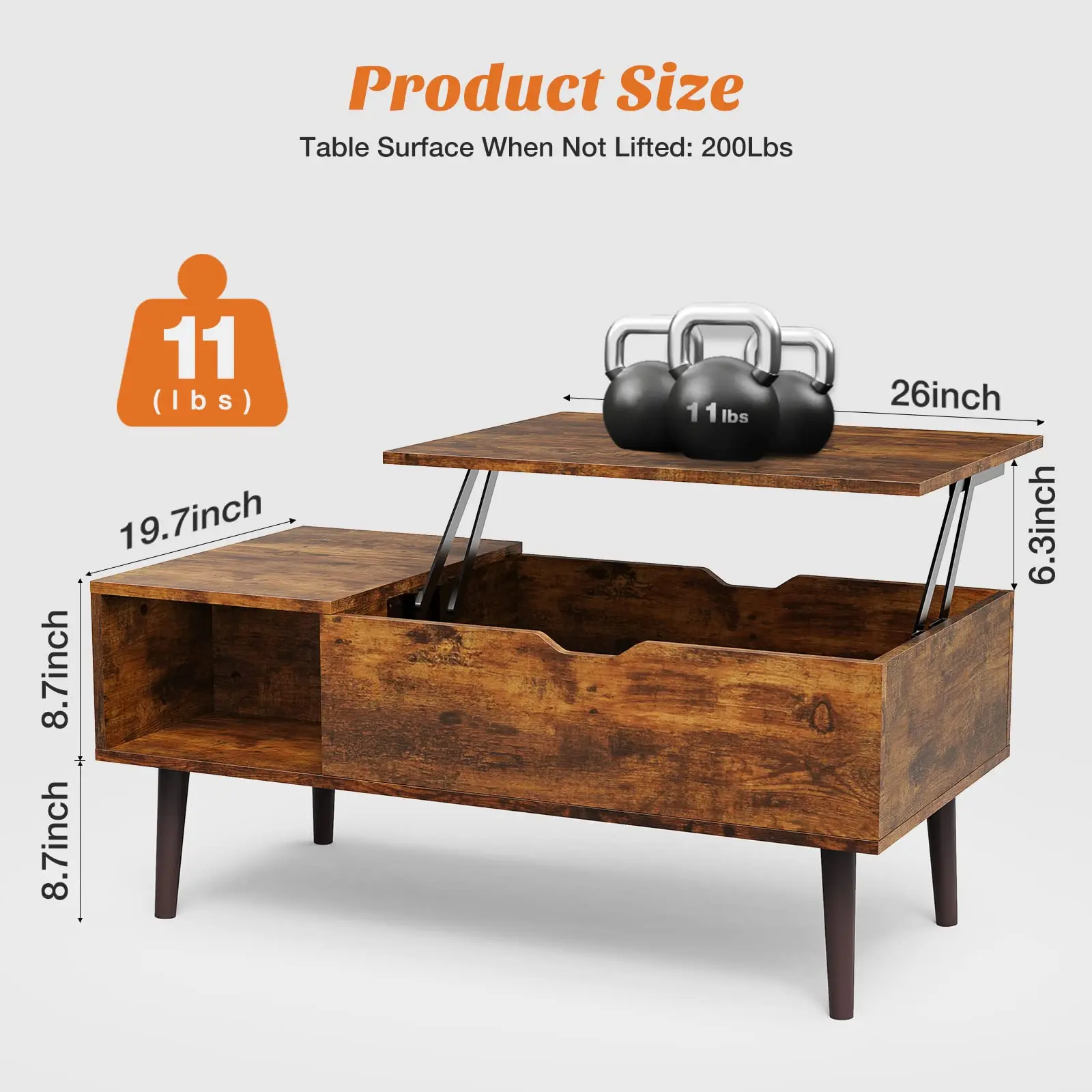 Wooden Fluted Lift Top Coffee Table with Hidden Storage - Modern Adjustable Height