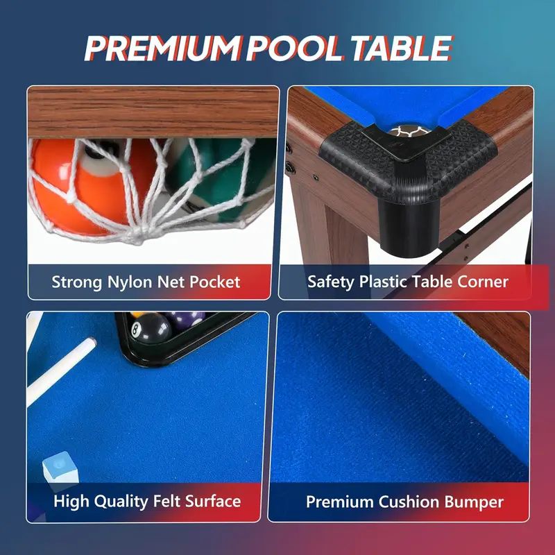PEXMor 48in Mini Pool Table Set for Kids & Adults, Felt, Accessories