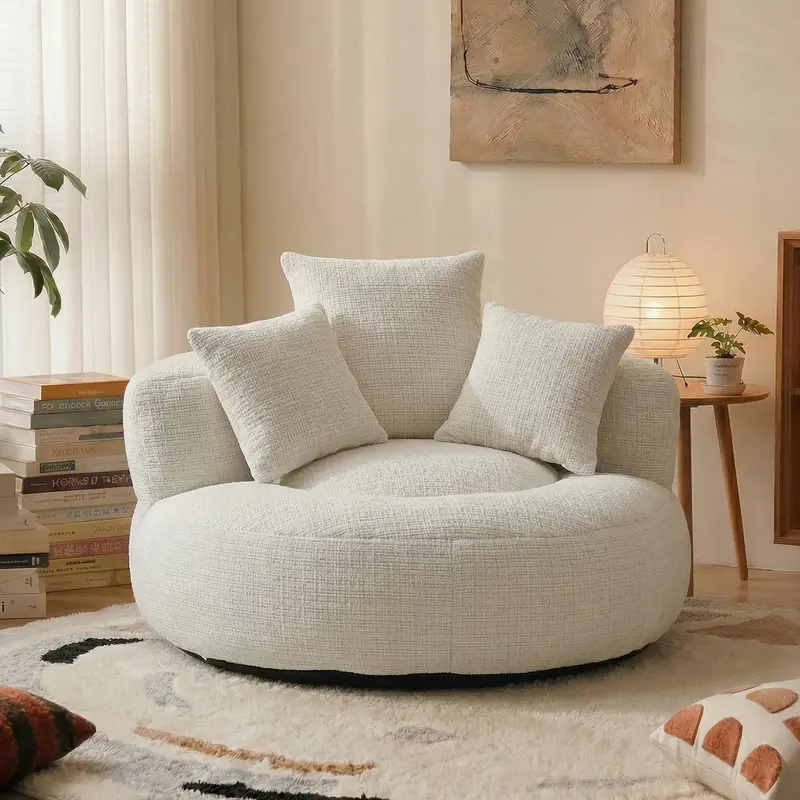 Oversized Chenille Bean Bag Chair 300LBS Support with 3 Pillows