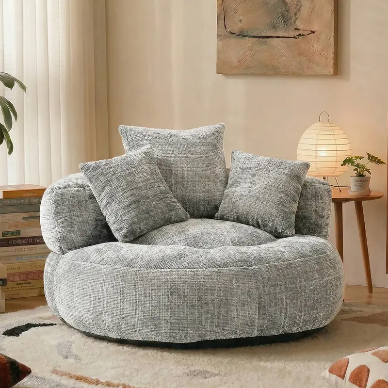 Oversized Chenille Bean Bag Chair 300LBS Support with 3 Pillows