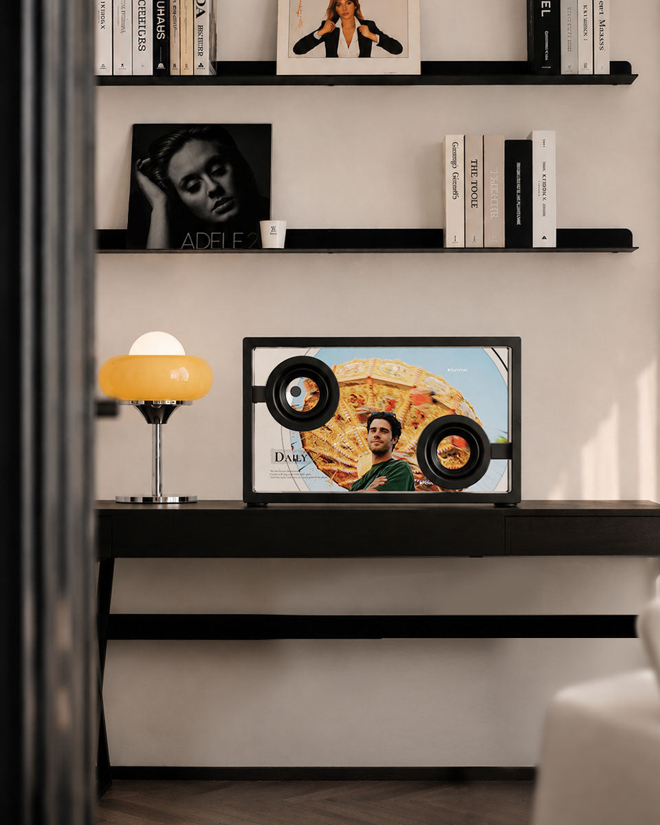 Transparent speaker photo frame mode with rotating slideshow