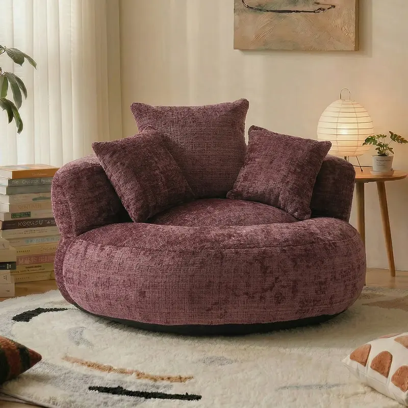Oversized Chenille Bean Bag Chair 300LBS Support with 3 Pillows