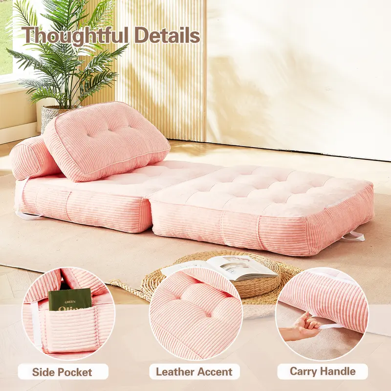 Modern Convertible Folding Couch - Small Space Sectional Sofa with Memory Foam Upholstery