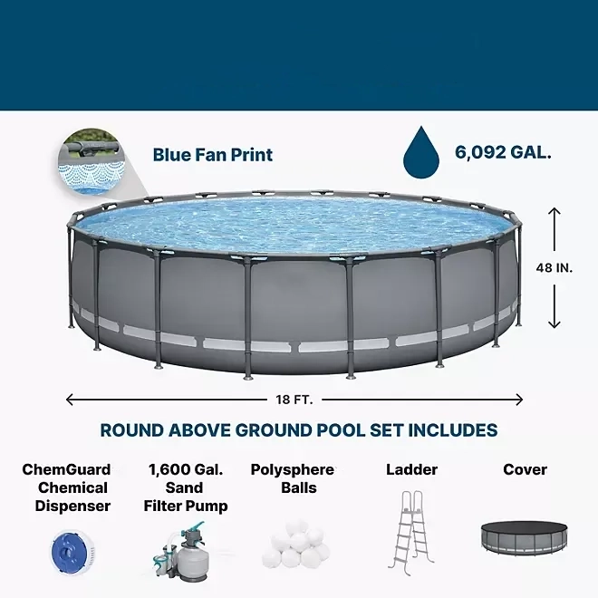 🏊Beat the Heat in Style – 18’ x 48” Round Above Ground Pool Set