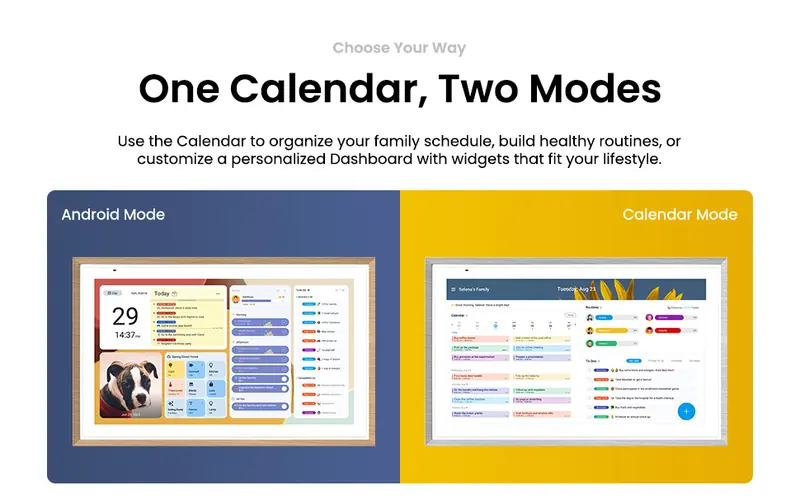 Dual-mode calendar and dashboard display on ApoloSign