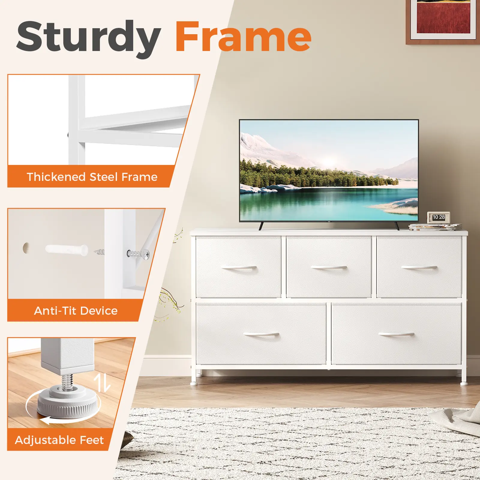 5-Drawer Sturdy Chest of Drawers - Modern Dresser Storage Chest