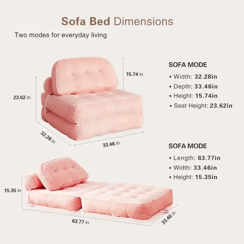 Modern Convertible Folding Couch - Small Space Sectional Sofa with Memory Foam Upholstery