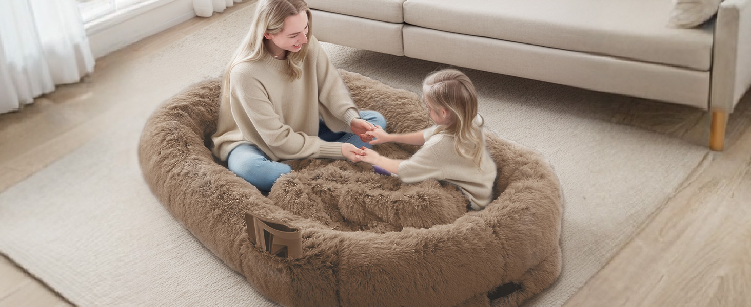 Brown human dog bed