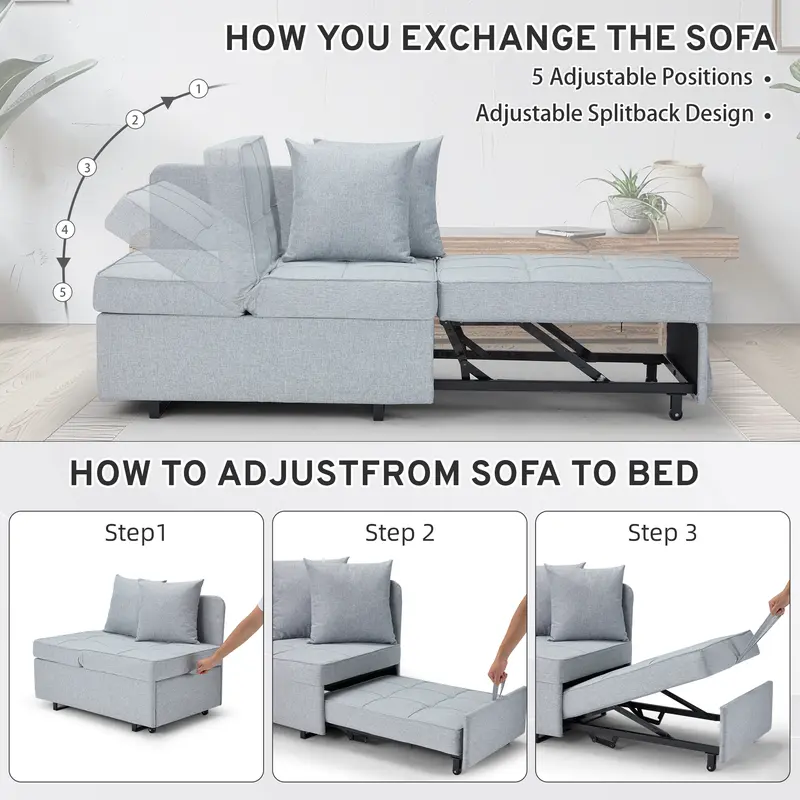 EROMMY 3-in-1 convertible futon chair bed, modern minimal design with linen fabric