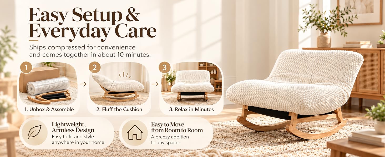 Matching ottoman footrest included with bean bag rocking chair
