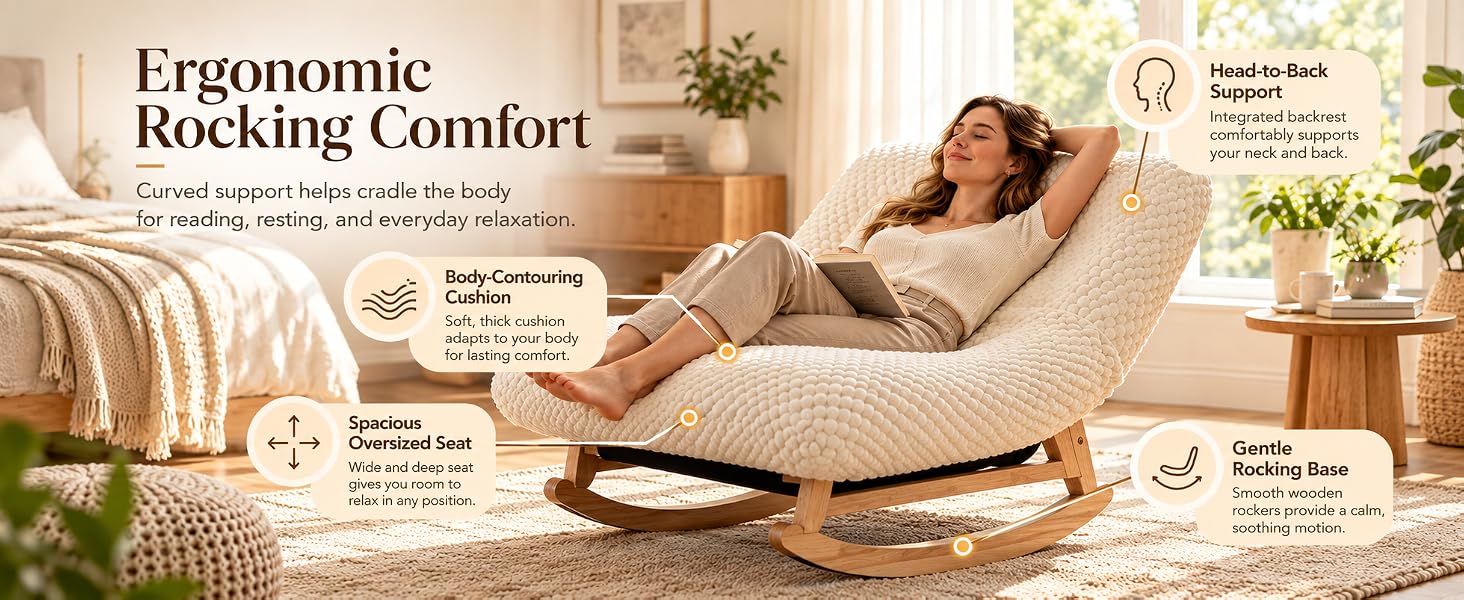Ergonomic bean bag rocking chair contouring to body from head to back