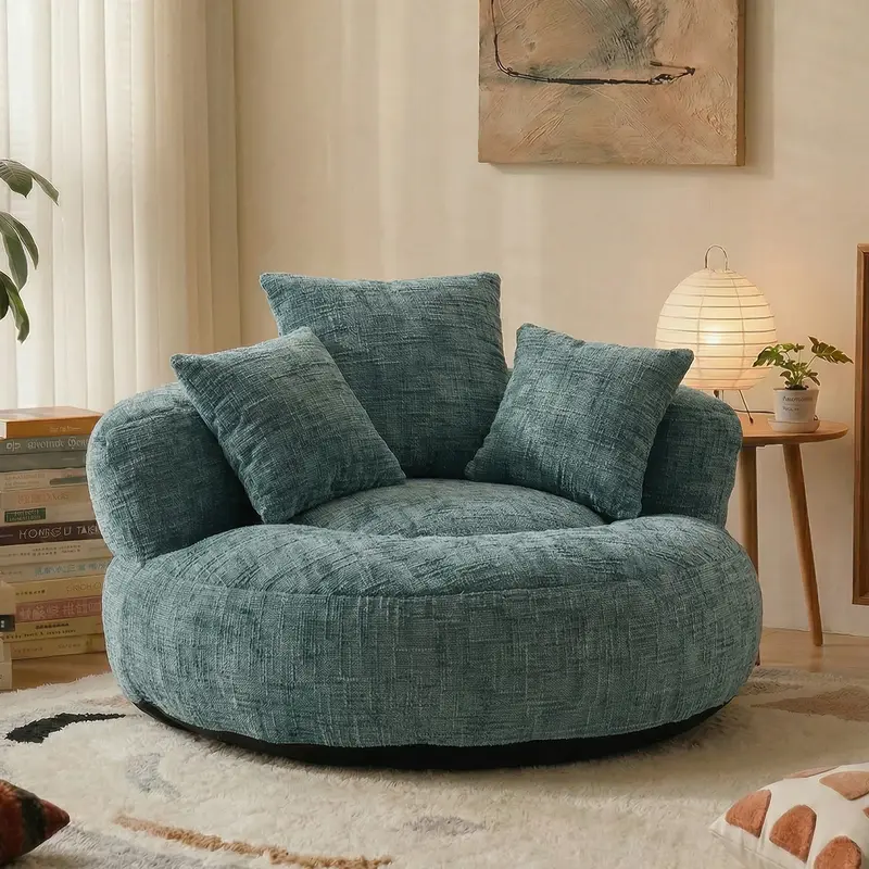 Oversized Chenille Bean Bag Chair 300LBS Support with 3 Pillows