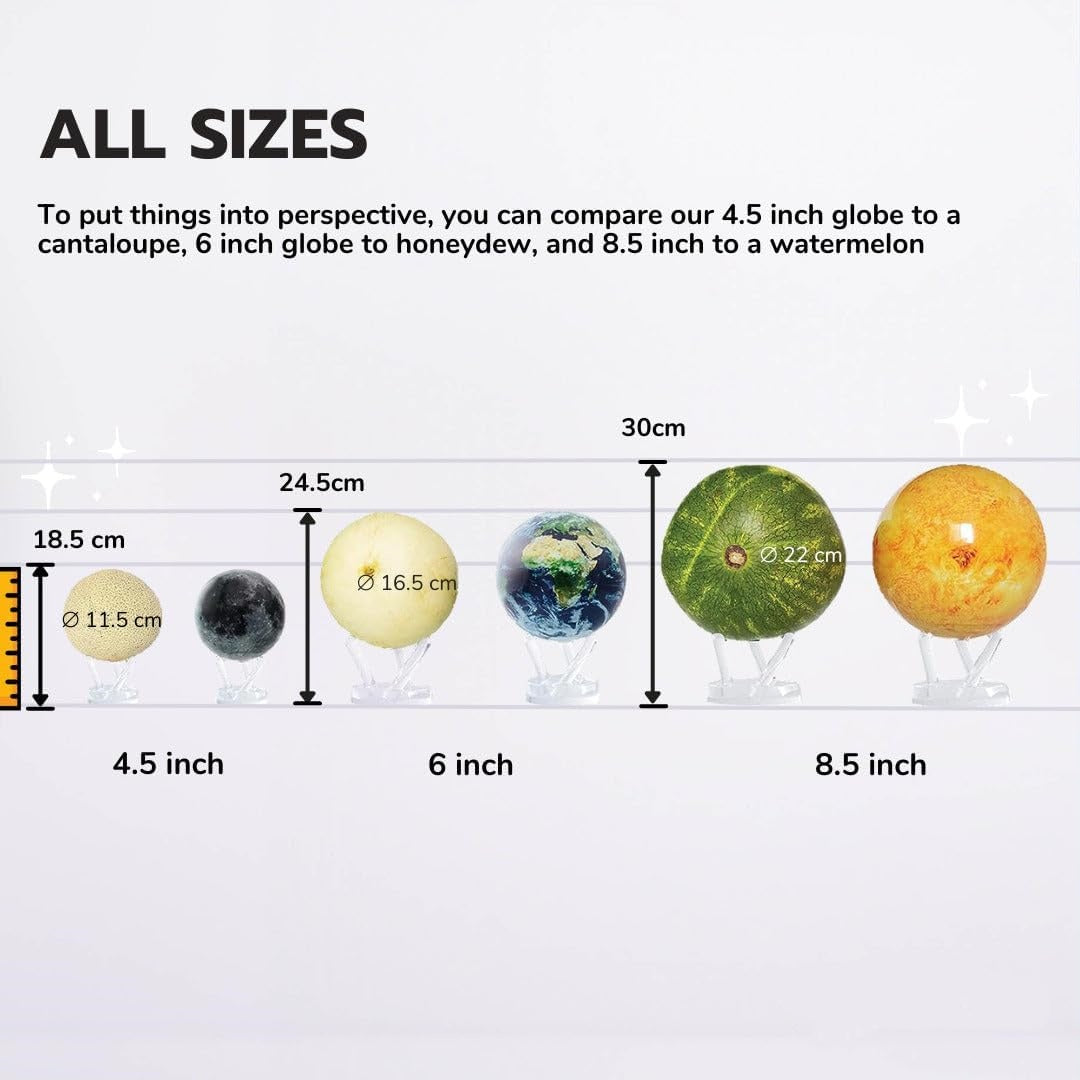 8.5” Self-Rotating Globe Powered by Light | Silent Motion, No Batteries or Wires | Unique Desk Decor