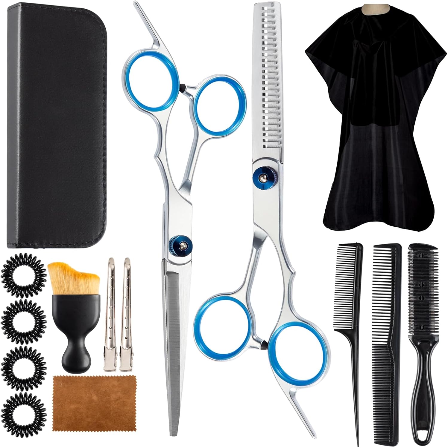 15 pcs Hair Cutting Scissors Professional, Thinning Shears for Hair Cutting, Black Gold Stainless Steel Barber Scissors, Haircut Scissors Hair Cutting Kit for Women, Men