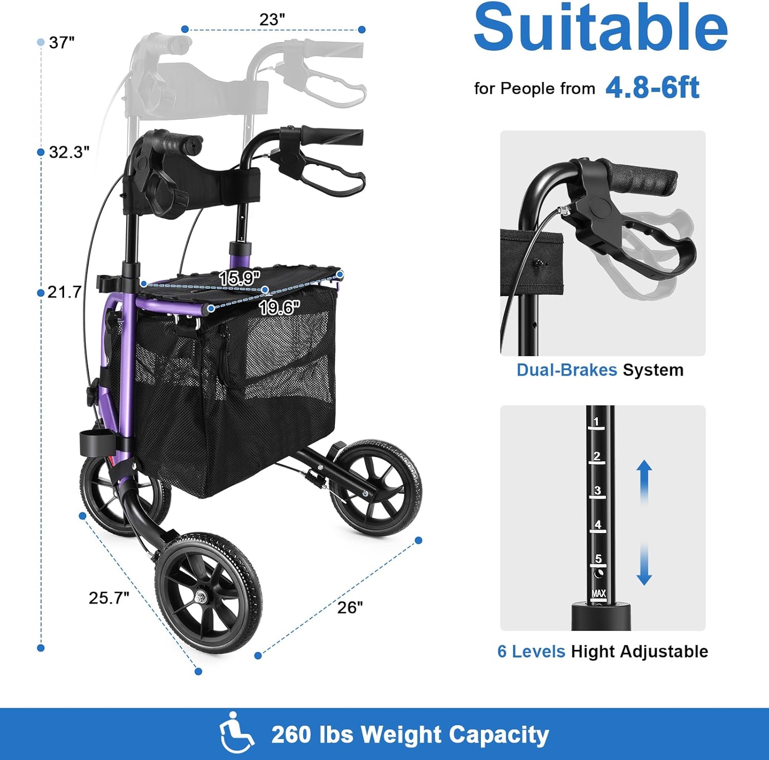 3-in-1 Ergonomic Walker with Stool | Aluminum Frame