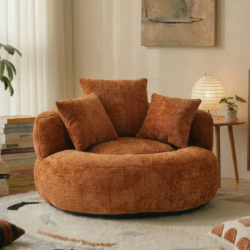 Oversized Chenille Bean Bag Chair 300LBS Support with 3 Pillows