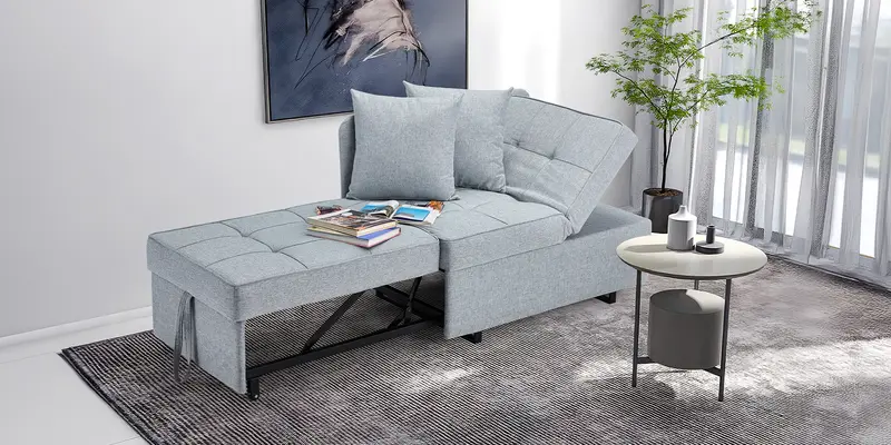 EROMMY futon fully flat as bed, showing generous sleeping surface