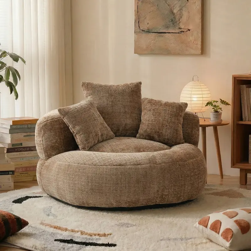 Oversized Chenille Bean Bag Chair 300LBS Support with 3 Pillows