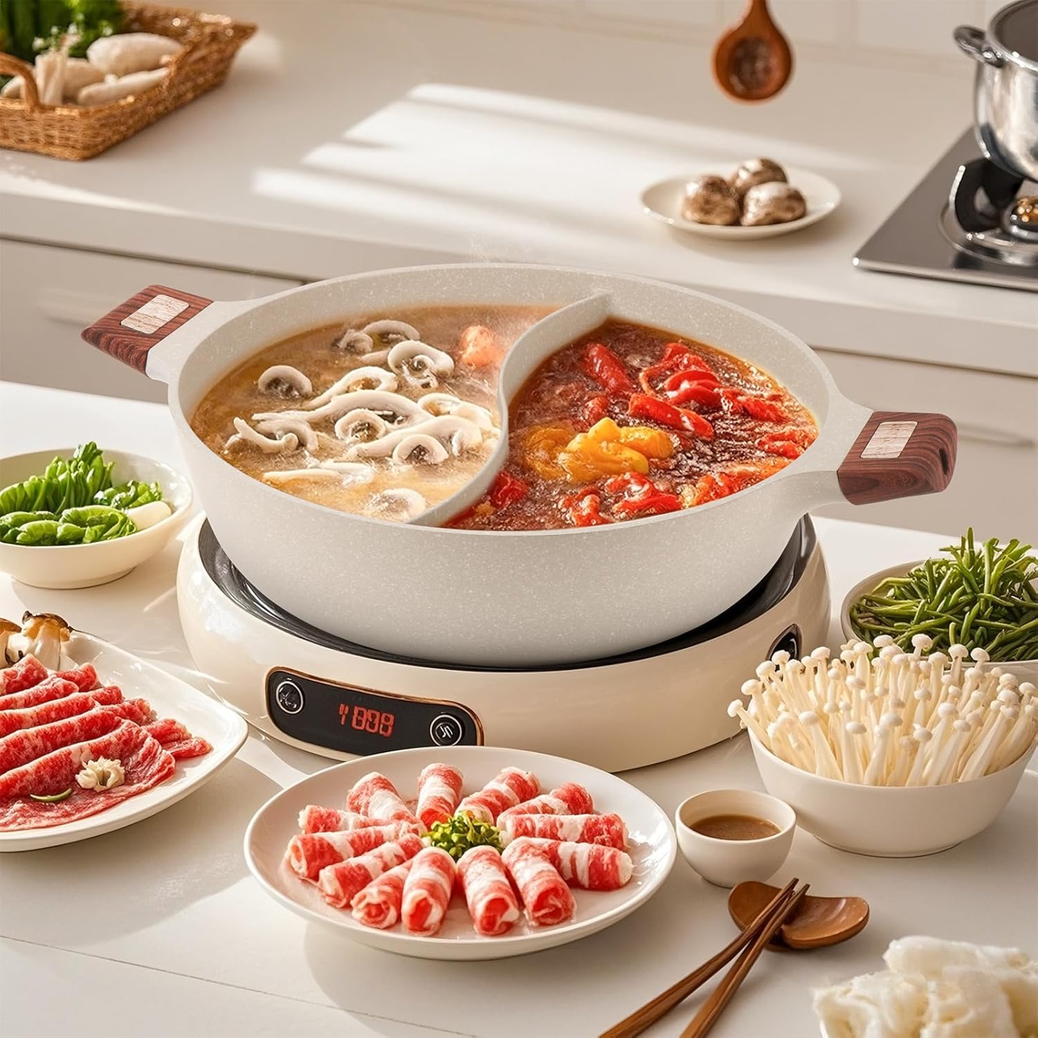 Hot Pot with Divider Non-Stick 7-QT Double-Flavor Shabu Shabu Pot