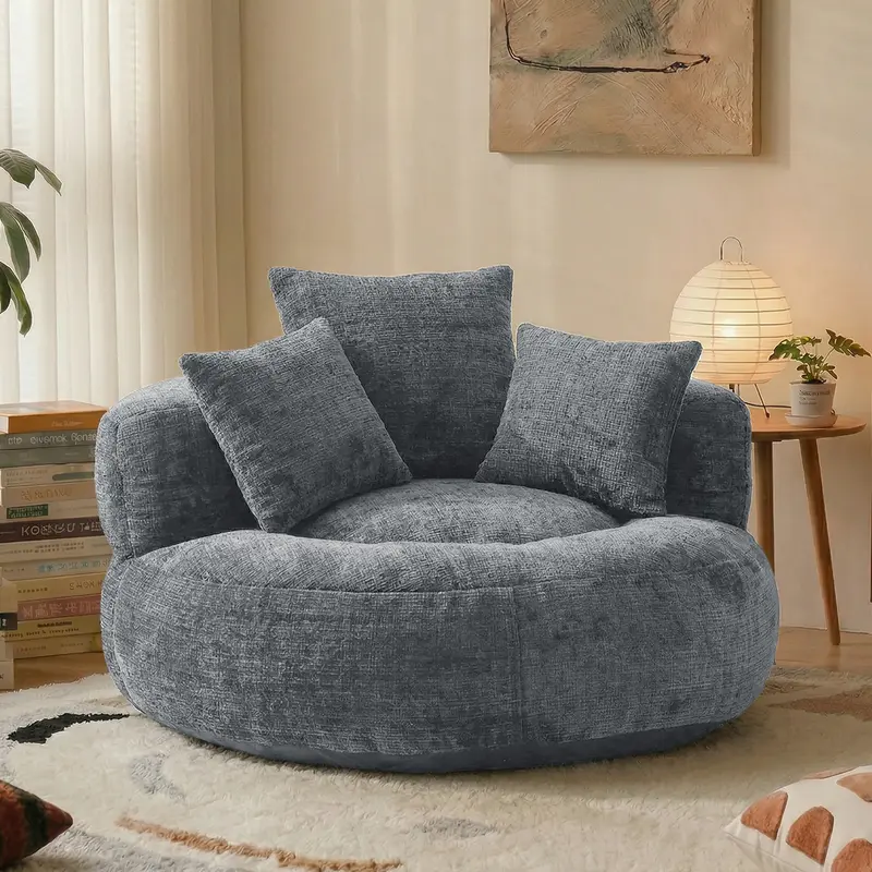 Oversized Chenille Bean Bag Chair 300LBS Support with 3 Pillows