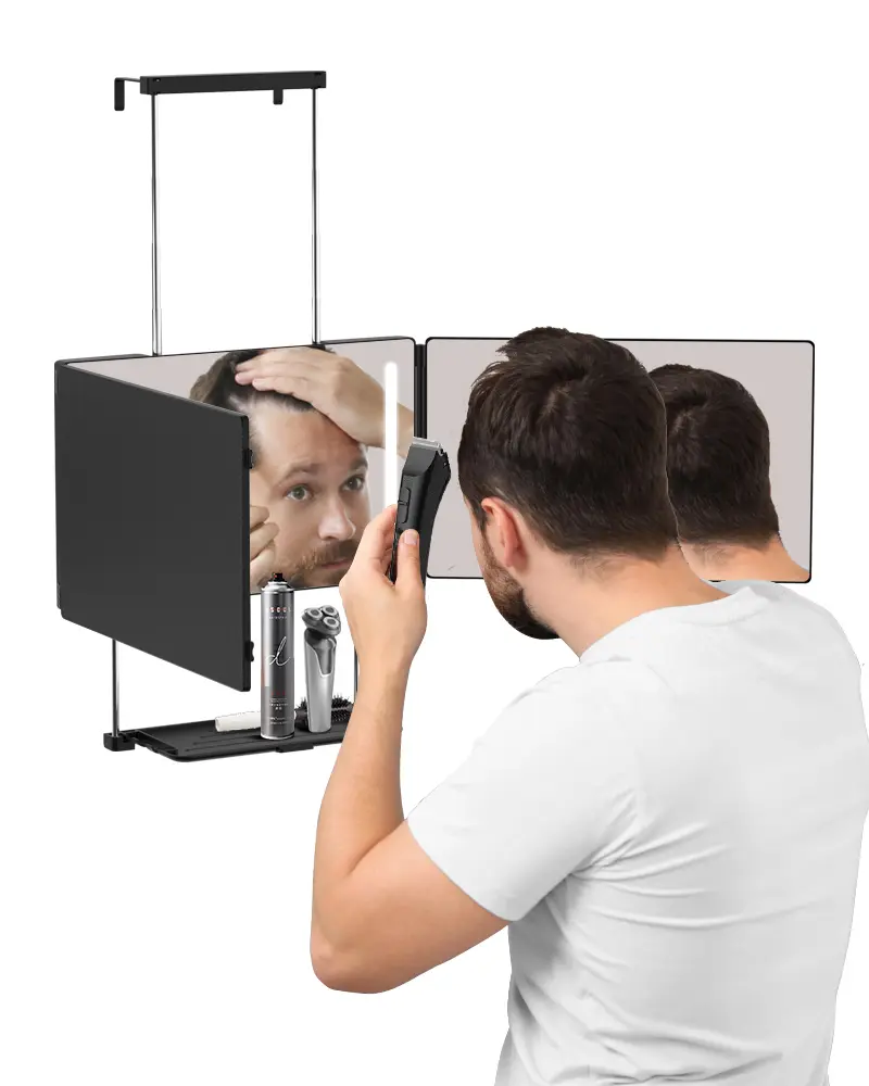 Adjustable LED Light 3 Way Mirror, Portable Trifold Mirror for Shaving, Grooming, Hair Styling, Dye Hair, Makeup, Braiding, 360 Degree Mirror