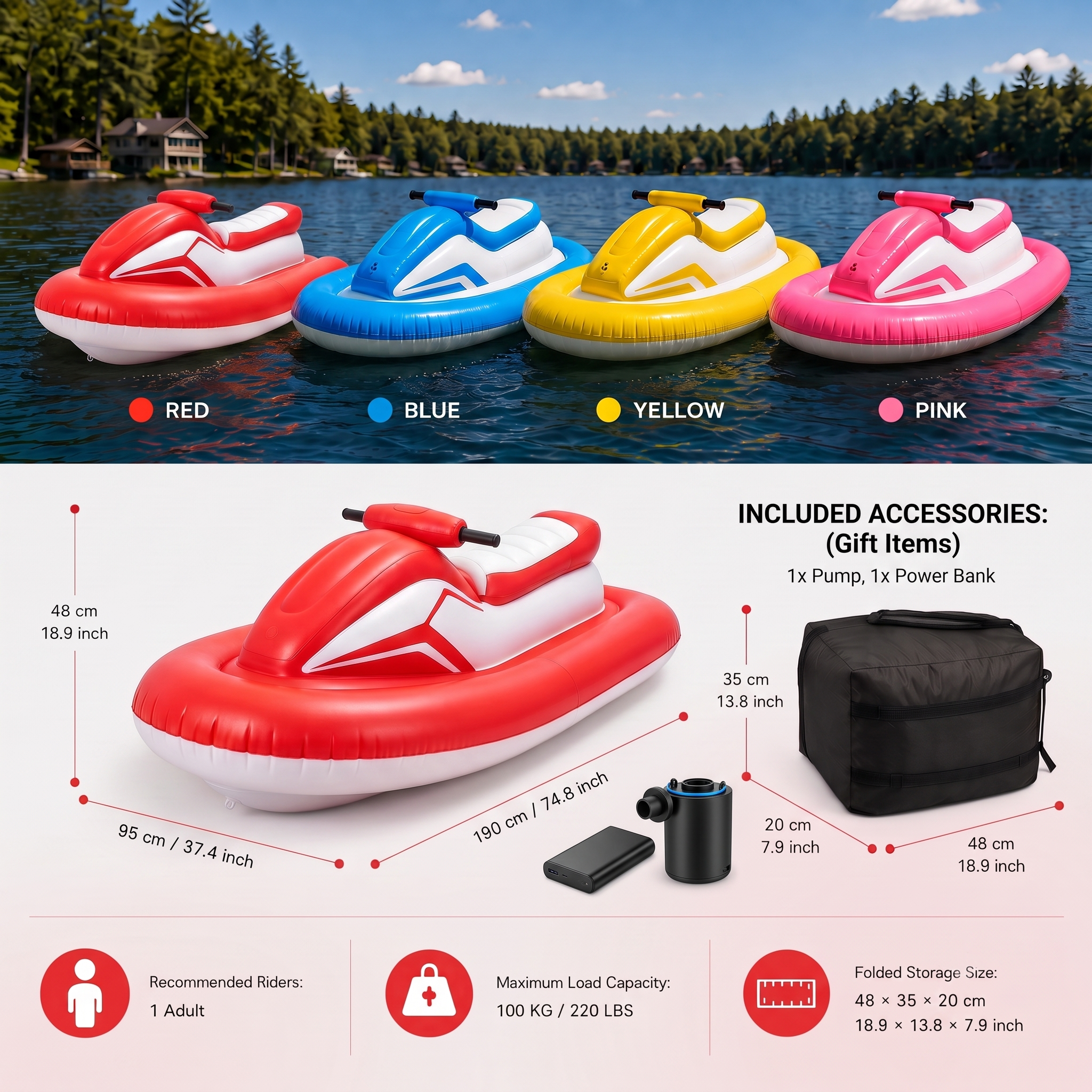 Inflatable Water Scooter for Adults Up to 30 km/h • Foldable Design • Battery Powered • Easy Storage