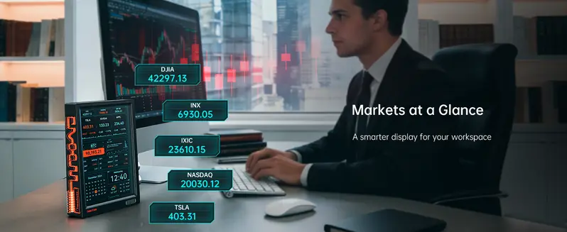 Verified buyer desk setup with the frame showing live market data