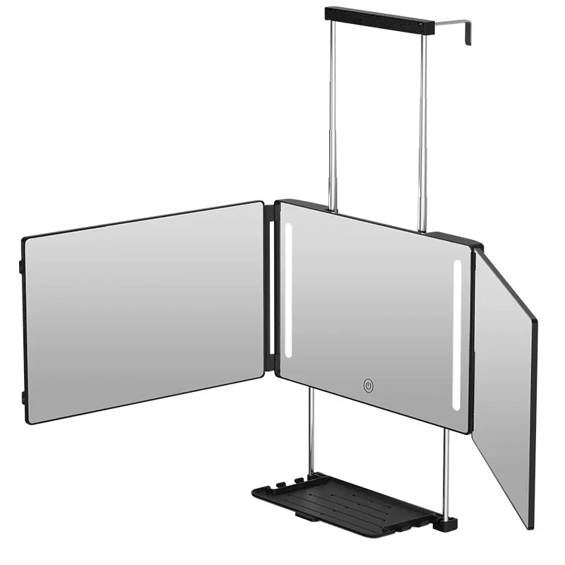 Adjustable LED Light 3 Way Mirror, Portable Trifold Mirror for Shaving, Grooming, Hair Styling, Dye Hair, Makeup, Braiding, 360 Degree Mirror