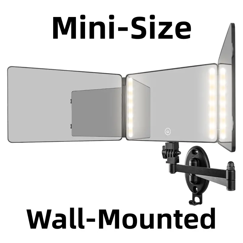 Adjustable LED Light 3 Way Mirror, Portable Trifold Mirror for Shaving, Grooming, Hair Styling, Dye Hair, Makeup, Braiding, 360 Degree Mirror