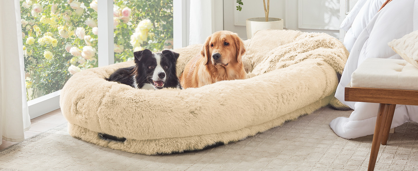 Beige human dog bed