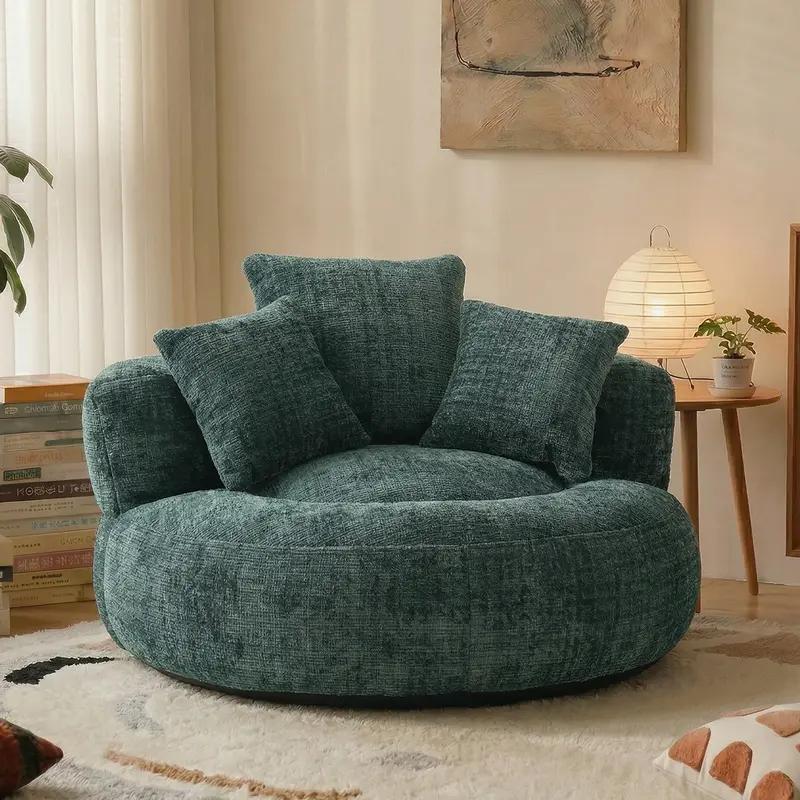 Oversized Chenille Bean Bag Chair 300LBS Support with 3 Pillows