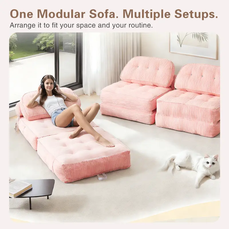 NESLAKO 4-in-1 bundle: sofa bed, headrest, cushion, and flannel blanket